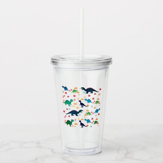 Cute Colourful Dinosaurs Pattern  Acrylic Tumbler (Front)