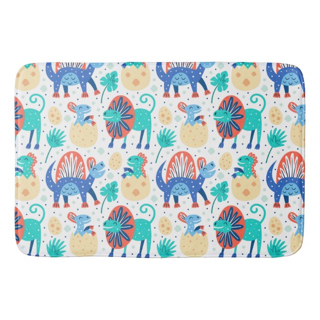 Cute colourful dinosaurs pattern bath mat (Front)