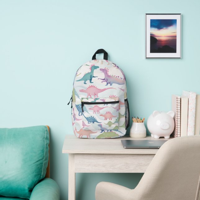 Cute Colourful Dinosaurs Pattern Printed Backpack (Insitu)