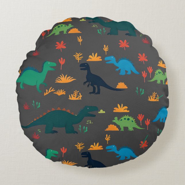 Cute Colourful Dinosaurs Pattern  Round Cushion (Front)
