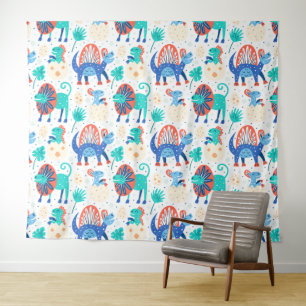 Cute colourful dinosaurs pattern tapestry