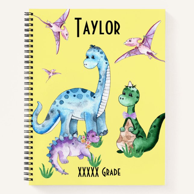 Cute Colourful Dinosaurs T-Rex Name Spiral Noteboo Notebook (Front)