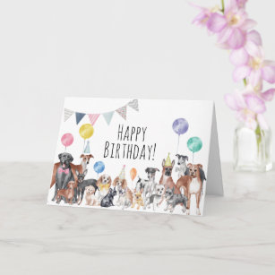 Cute Colourful Dog Happy Birthday Card