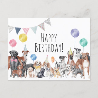 Cute Colourful Dog Happy Birthday Postcard