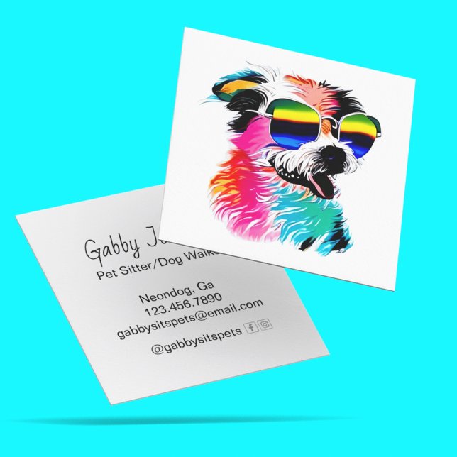Cute Colourful Dog Pet Professional Square Business Card (Creator Uploaded)