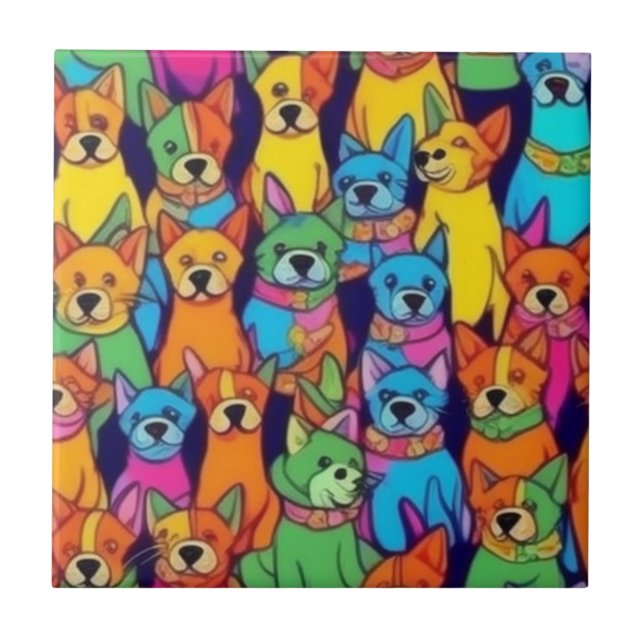 Cute colourful dogs happy dogs ceramic tile (Front)