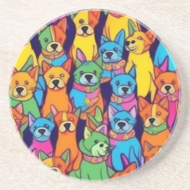 Cute colourful dogs happy dogs coaster (Front)