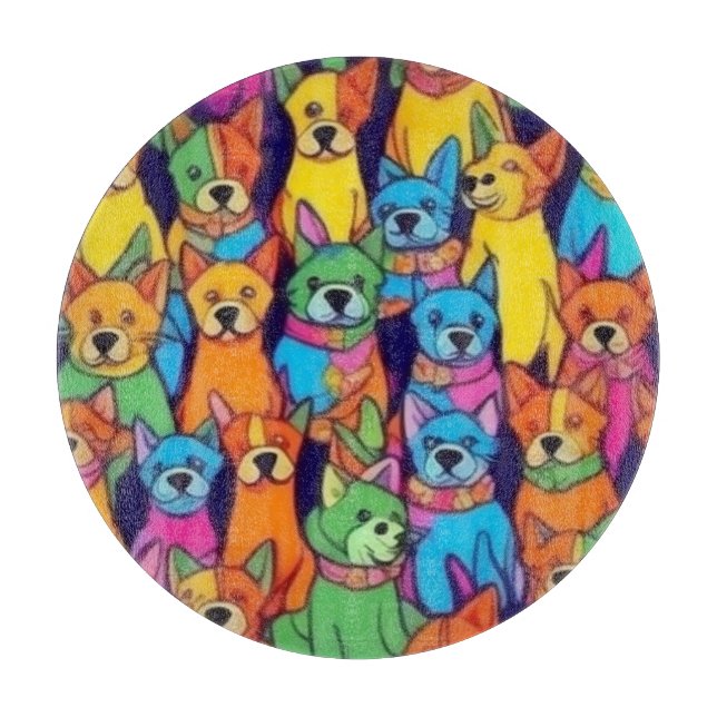 Cute colourful dogs happy dogs cutting board (Front)