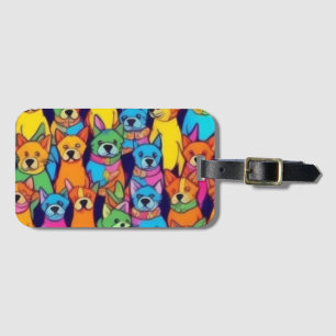 Cute colourful dogs happy dogs luggage tag
