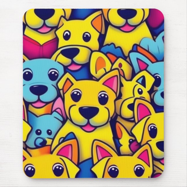 Cute colourful dogs happy dogs mouse pad (Front)