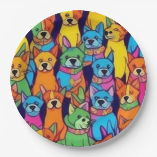 Cute colourful dogs happy dogs paper plate