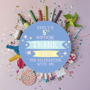 Cute Colourful Doodle Banners Sparkles Thank You  Classic Round Sticker