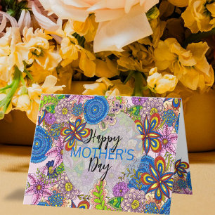 Cute Colourful Doodle Flowers Mother's Day Card