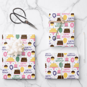 Cute Colourful Doodle Happy Birthday Wrapping Paper Sheet