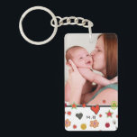 Cute Colourful Doodles Custom Two Photo Key Ring<br><div class="desc">Cute custom photo keychain decorated with colourful doodles. Add two of your favourite photos and your initials.</div>