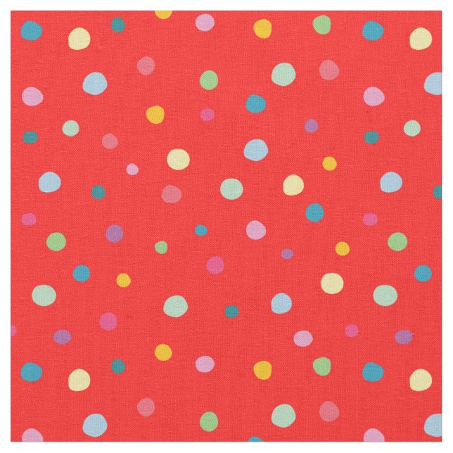 Cute colourful dots red pattern modern for kids fabric (Close Up)