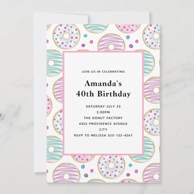 Cute Colourful Doughnut Pattern Birthday Invitation (Front)