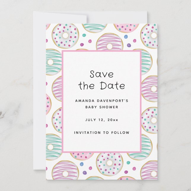 Cute Colourful Doughnut Pattern Save The Date (Front)
