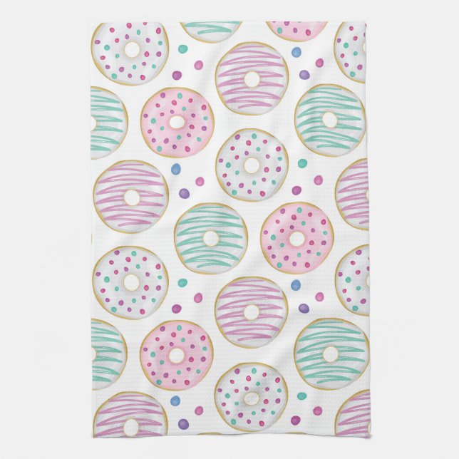 Cute Colourful Doughnut Pattern Tea Towel (Vertical)