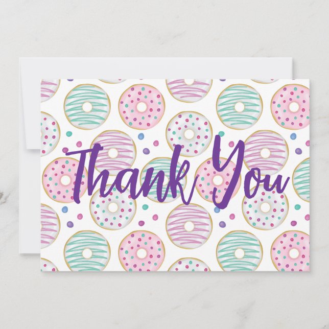 Cute Colourful Doughnut Pattern Thank You Card (Front)