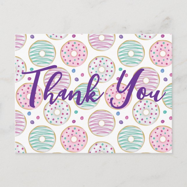 Cute Colourful Doughnut Pattern Thank You Postcard (Front)