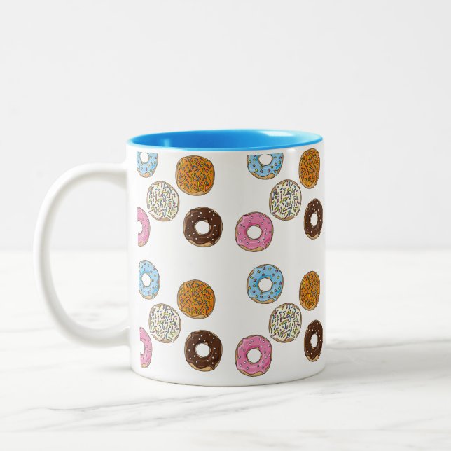 Cute Colourful Doughnuts Two-Tone Coffee Mug (Left)