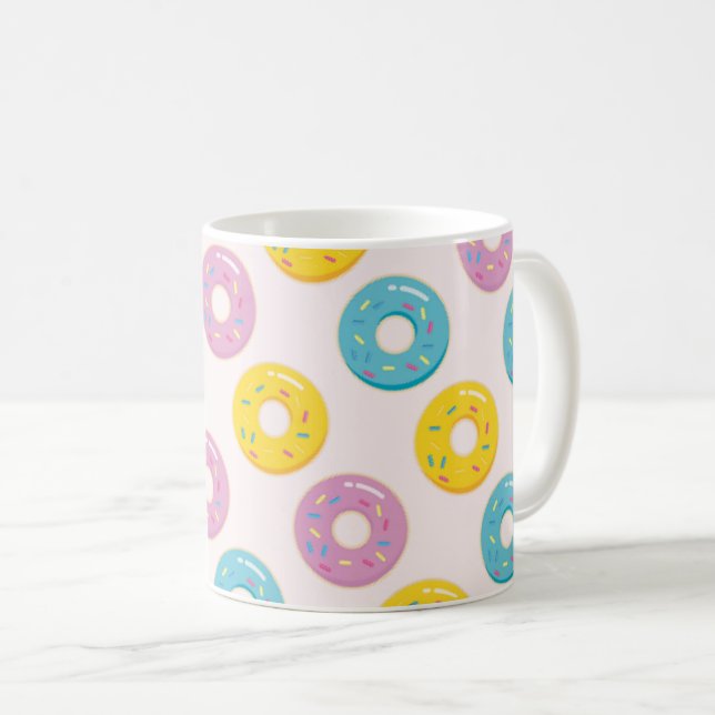 Cute Colourful Doughnuts with Sprinkles Pattern Coffee Mug (Front Right)