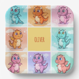 Cute Colourful Dragon Doodles Paper Plate