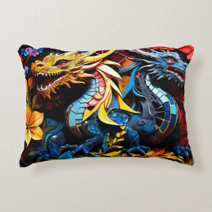 Cute Colourful Dragon Mosaics Decorative Cushion