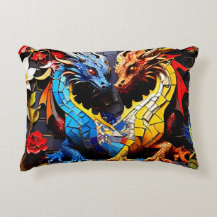 Cute Colourful Dragon Mosaics  Decorative Cushion