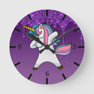 Cute Colourful Dripping Glitter Unicorn Large Cloc Round Clock