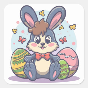 Cute Colourful Easter Bunny Eggs Square Stickers