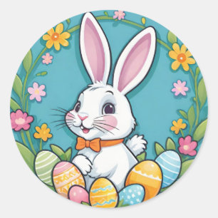 Cute Colourful Easter Bunny Flowers Eggs Stickers