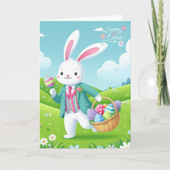 Cute, colourful Easter bunny Holiday Card (Front)