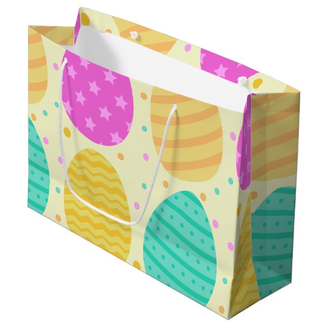 Cute colourful easter eggs pattern large gift bag (Front Angled)
