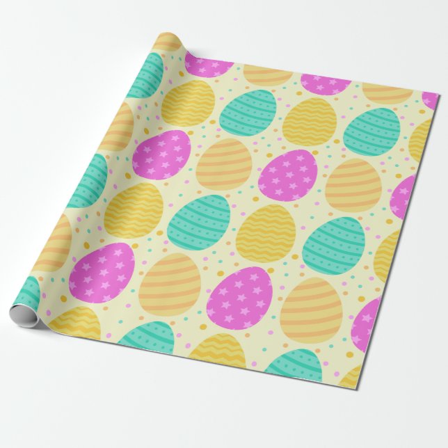 Cute colourful easter eggs pattern wrapping paper (Unrolled)