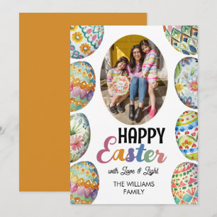 Cute Colourful Easter Eggs Photo Greetings Orange Holiday Card