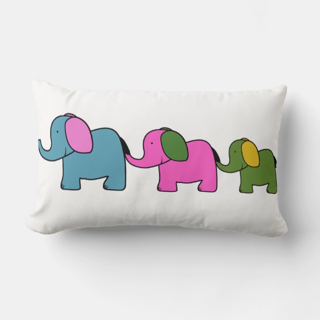 Cute colourful elephant cartoons good luck lumbar cushion (Front)