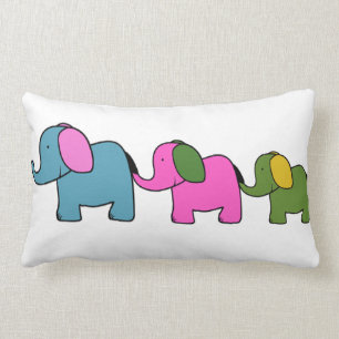 Cute colourful elephant cartoons good luck lumbar cushion