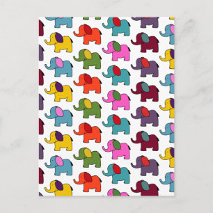 Cute colourful elephant cartoons postcard