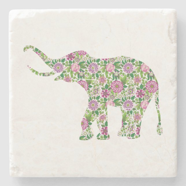 Cute Colourful Elephant Illustration Stone Coaster (Front)