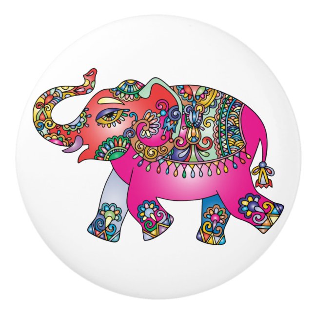 Cute Colourful Elephant Kid's Bedroom Décor Ceramic Knob (Front)