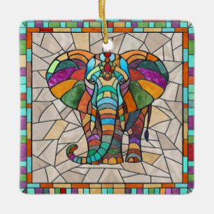 Cute Colourful Elephant mosaic art Ceramic Ornament