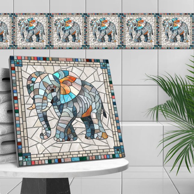 Cute Colourful Elephant mosaic art Ceramic Tile (Creator Uploaded)