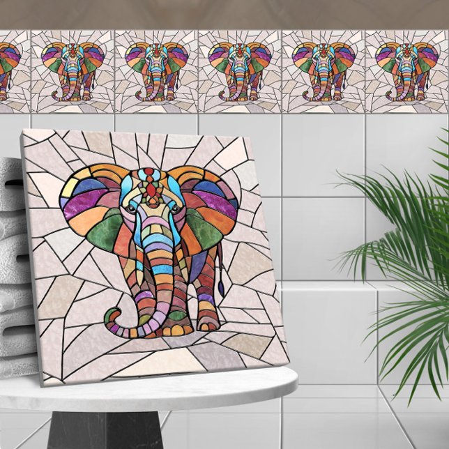 Cute Colourful Elephant mosaic art Ceramic Tile (Creator Uploaded)