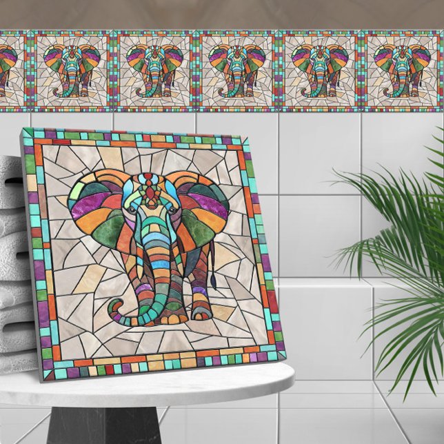 Cute Colourful Elephant mosaic art Ceramic Tile (Creator Uploaded)