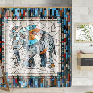 Cute Colourful Elephant mosaic art Shower Curtain