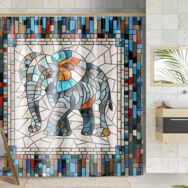 Cute Colourful Elephant mosaic art Shower Curtain (Creator Uploaded)