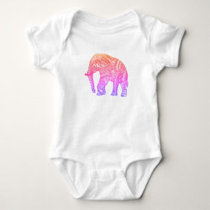 Cute Colourful Elephant Pattern Baby Bodysuit   Wh