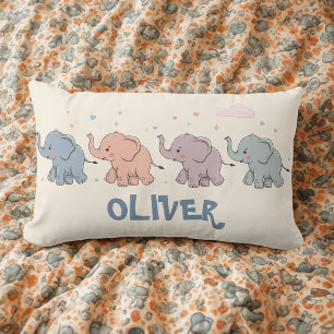 Cute Colourful Elephants Lumbar Cushion